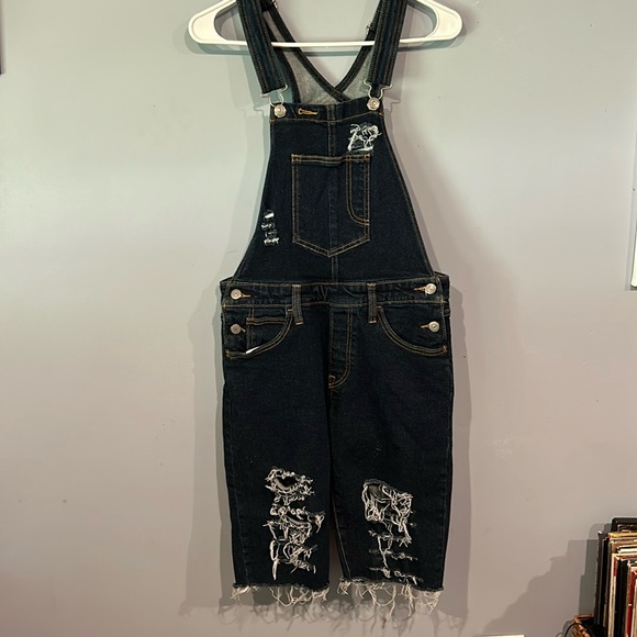 Levi Strauss Dark Denim Capri Overalls - Picture 1 of 6
